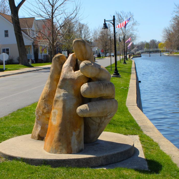 Hand Sculpture - one of many works of art on display throughout Heritage Greenway Trail and The Village